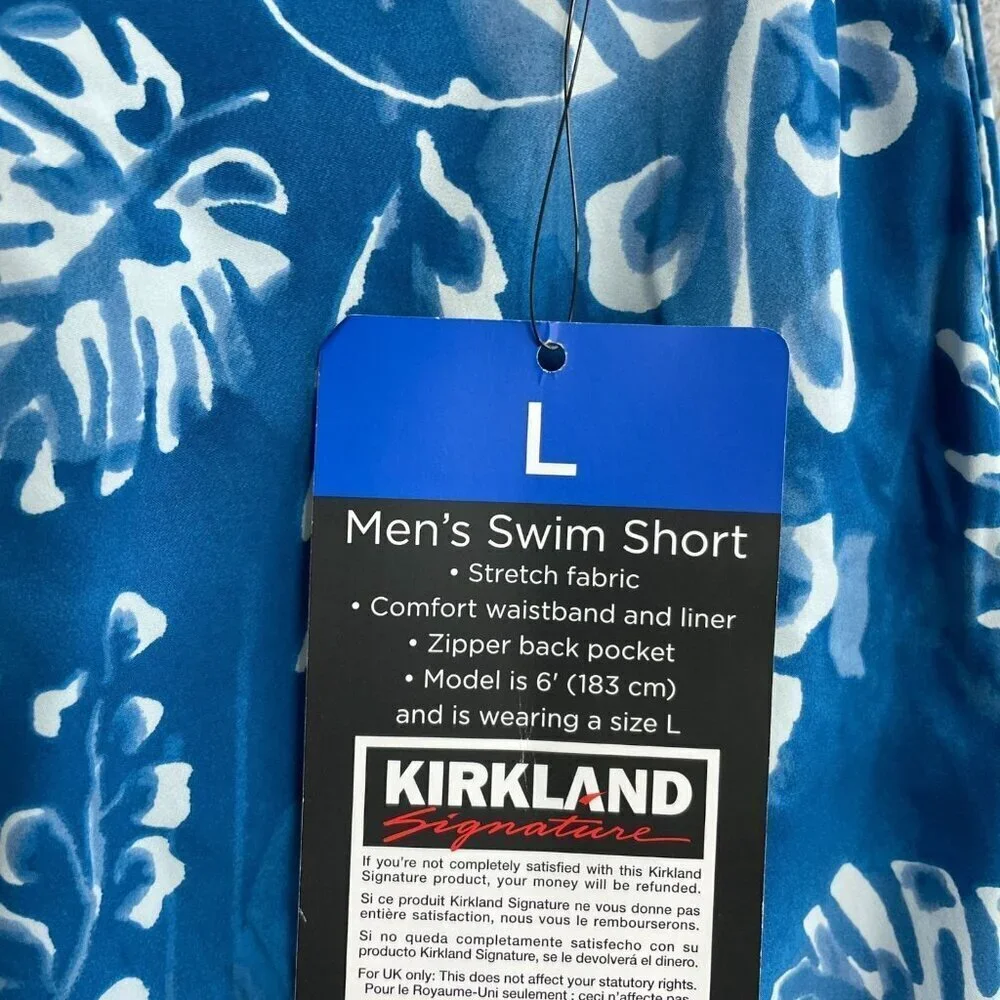 NEW Kirkland Signature Men's L Blue Tropical Swim Shorts